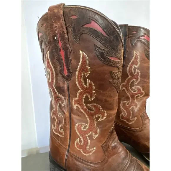 Ariat 10010937 Brown Leather Square Toe Cowboy Boots ATS . Men's Size 9 C EUC